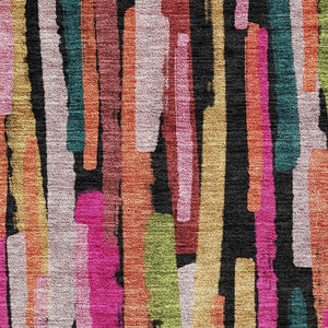HomeRoots 9' X 12' Washable Striped Area Rug in Pink, Teal & Orange - UV Protected, Stain Resistant, Durable Design 683793