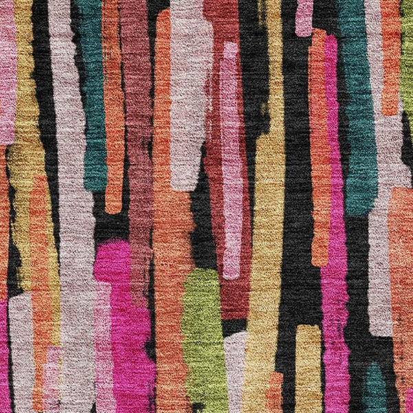 HomeRoots 9' X 12' Washable Striped Area Rug in Pink, Teal & Orange - UV Protected, Stain Resistant, Durable Design 683793