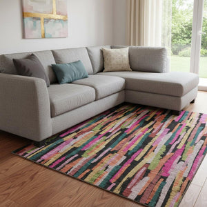 HomeRoots 10' Pink Teal & Orange Striped Washable Area Rug - Durable, UV-Protected & Perfect for Families! 683794
