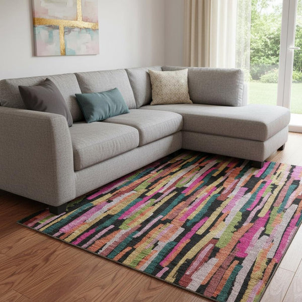 HomeRoots 10' Pink Teal & Orange Striped Washable Area Rug - Durable, UV-Protected & Perfect for Families! 683794