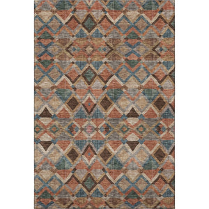 HomeRoots 5' X 8' Stylish Brown, Blue & Coral Geometric Washable Area Rug with UV Protection for Any Space 683796
