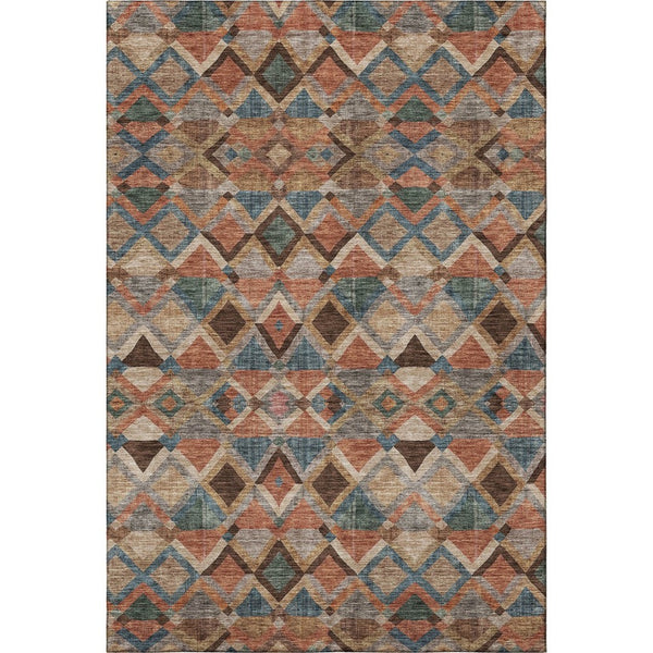 HomeRoots 5' X 8' Stylish Brown, Blue & Coral Geometric Washable Area Rug with UV Protection for Any Space 683796