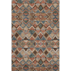 HomeRoots 8' X 10' Stylish Geometric Area Rug in Brown, Blue & Coral – Washable, UV-Protected & Stain-Resistant! 683798