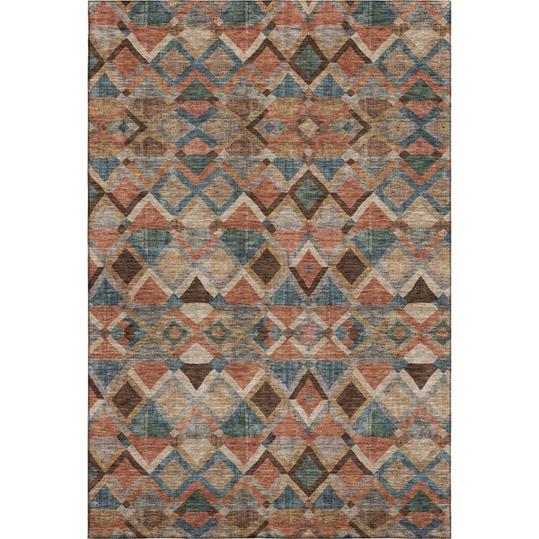 HomeRoots 8' X 10' Stylish Geometric Area Rug in Brown, Blue & Coral – Washable, UV-Protected & Stain-Resistant! 683798