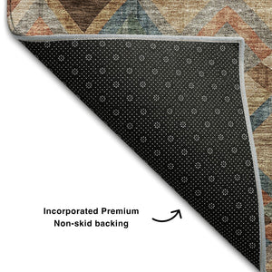 HomeRoots 8' X 10' Stylish Geometric Area Rug in Brown, Blue & Coral – Washable, UV-Protected & Stain-Resistant! 683798