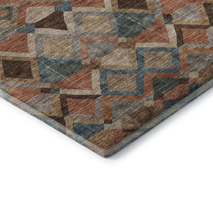 HomeRoots 8' X 10' Stylish Geometric Area Rug in Brown, Blue & Coral – Washable, UV-Protected & Stain-Resistant! 683798