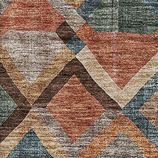 HomeRoots 8' X 10' Stylish Geometric Area Rug in Brown, Blue & Coral – Washable, UV-Protected & Stain-Resistant! 683798