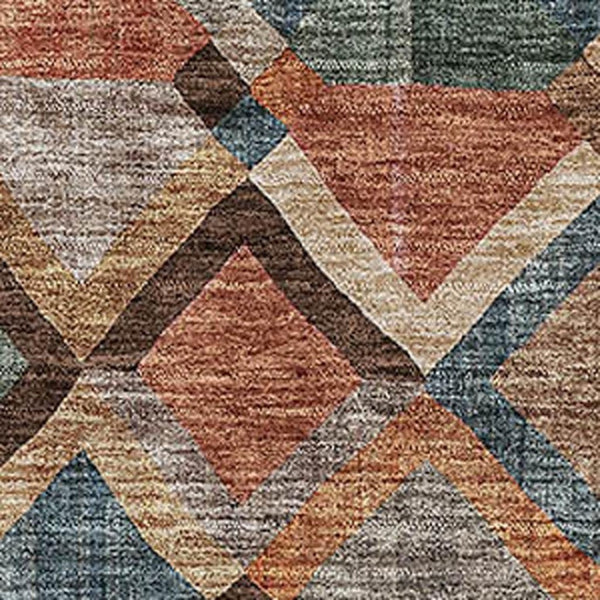 HomeRoots 9' X 12' Stylish Geometric Area Rug in Brown, Blue & Coral - Durable, Washable & UV Protected Design 683799