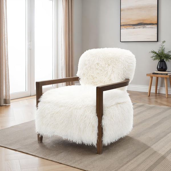 English Elm Contemporary Sculpted Barrel-Back Arm Chair with Smooth Casters, Neutral Textured Upholstery, Stylish Accent Seating White 29 L x 30 W x 31 H B2741P401368