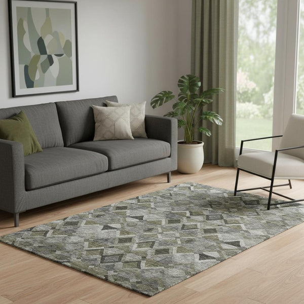 HomeRoots 5' Geometric Washable Area Rug in Gray, Brown & Beige - Durable, UV Protected for Busy Homes 683802