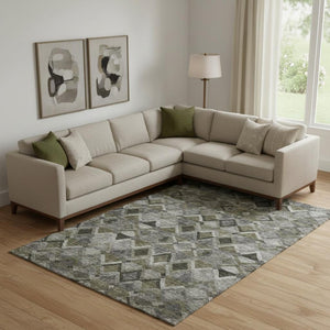 HomeRoots 9' Gray Brown Beige Geometric Area Rug - Washable, UV Protected, Stain Resistant, Modern Design 683805