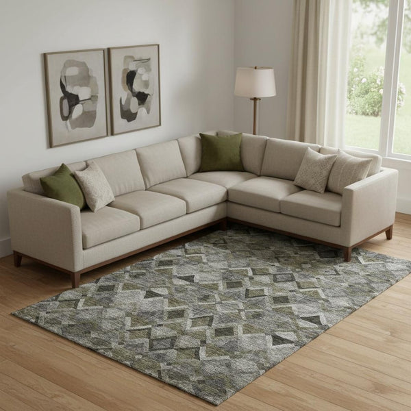 HomeRoots 9' Gray Brown Beige Geometric Area Rug - Washable, UV Protected, Stain Resistant, Modern Design 683805