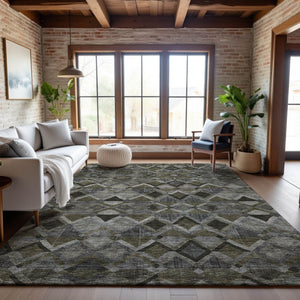 HomeRoots 9' Gray Brown Beige Geometric Area Rug - Washable, UV Protected, Stain Resistant, Modern Design 683805