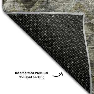 HomeRoots 9' Gray Brown Beige Geometric Area Rug - Washable, UV Protected, Stain Resistant, Modern Design 683805