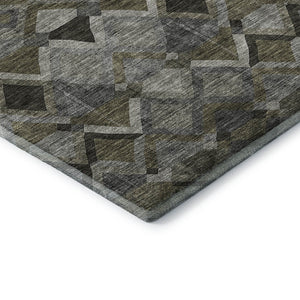 HomeRoots 9' Gray Brown Beige Geometric Area Rug - Washable, UV Protected, Stain Resistant, Modern Design 683805
