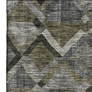HomeRoots 9' Gray Brown Beige Geometric Area Rug - Washable, UV Protected, Stain Resistant, Modern Design 683805