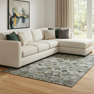 HomeRoots 10' X 14' Gray Brown Beige Geometric Area Rug - Durable, Washable, UV Protected for Modern Spaces 683806