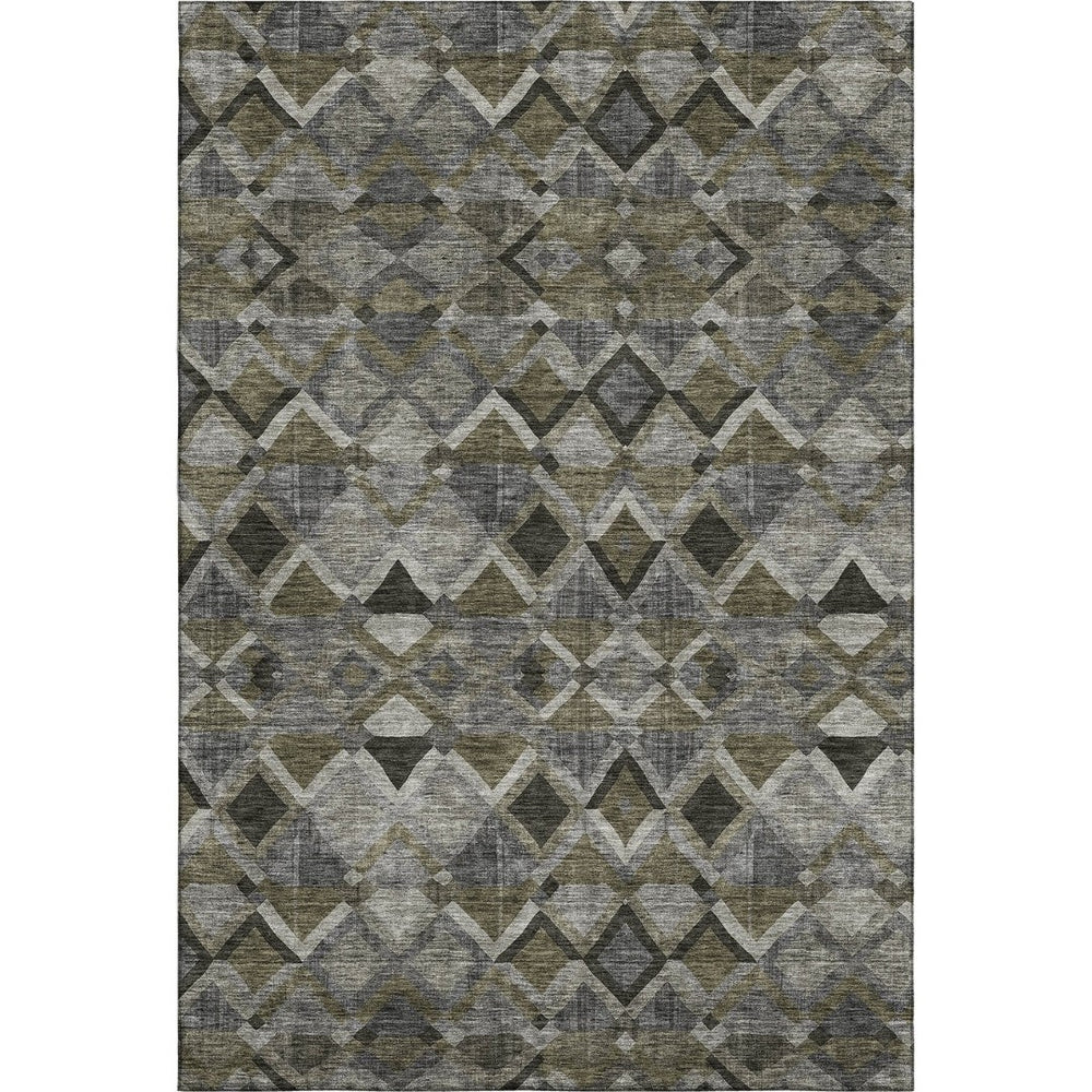 HomeRoots 10' X 14' Gray Brown Beige Geometric Area Rug - Durable, Washable, UV Protected for Modern Spaces 683806