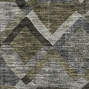 HomeRoots 10' X 14' Gray Brown Beige Geometric Area Rug - Durable, Washable, UV Protected for Modern Spaces 683806