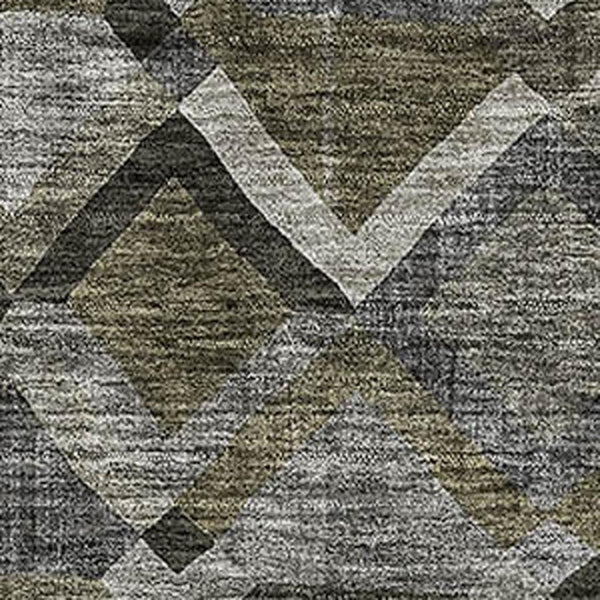 HomeRoots 10' X 14' Gray Brown Beige Geometric Area Rug - Durable, Washable, UV Protected for Modern Spaces 683806