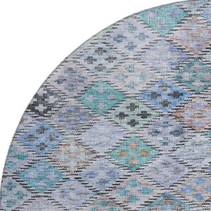 HomeRoots 8' Stylish Blue Copper Silver Geometric Round Rug - Washable, UV Protected for Family & Pet Spaces 683809