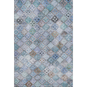 HomeRoots 9' X 12' Stylish Blue Copper Silver Geometric Washable Area Rug with UV Protection & Durability 683811