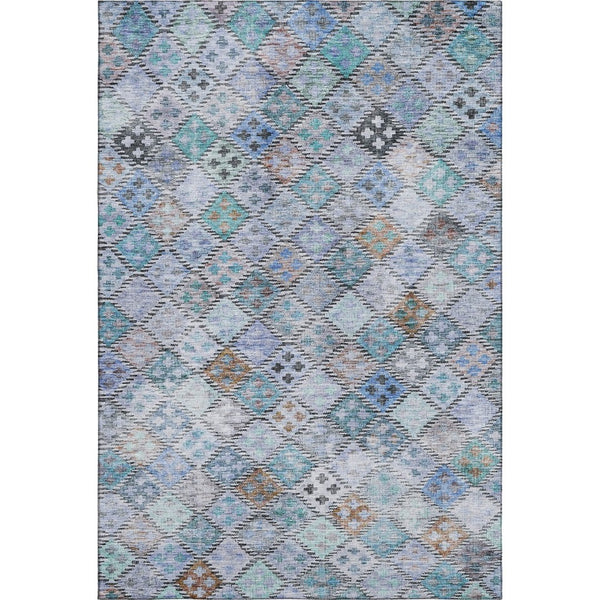 HomeRoots 9' X 12' Stylish Blue Copper Silver Geometric Washable Area Rug with UV Protection & Durability 683811