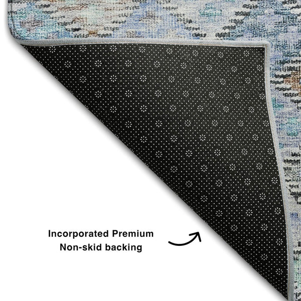 HomeRoots 9' X 12' Stylish Blue Copper Silver Geometric Washable Area Rug with UV Protection & Durability 683811