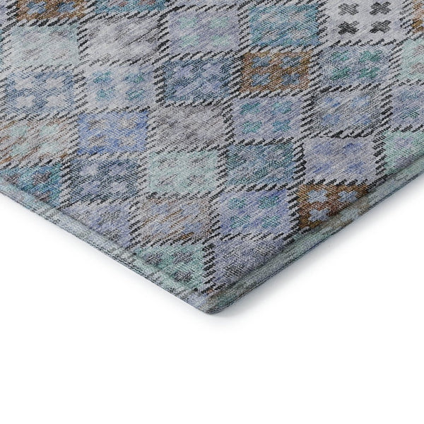 HomeRoots 9' X 12' Stylish Blue Copper Silver Geometric Washable Area Rug with UV Protection & Durability 683811