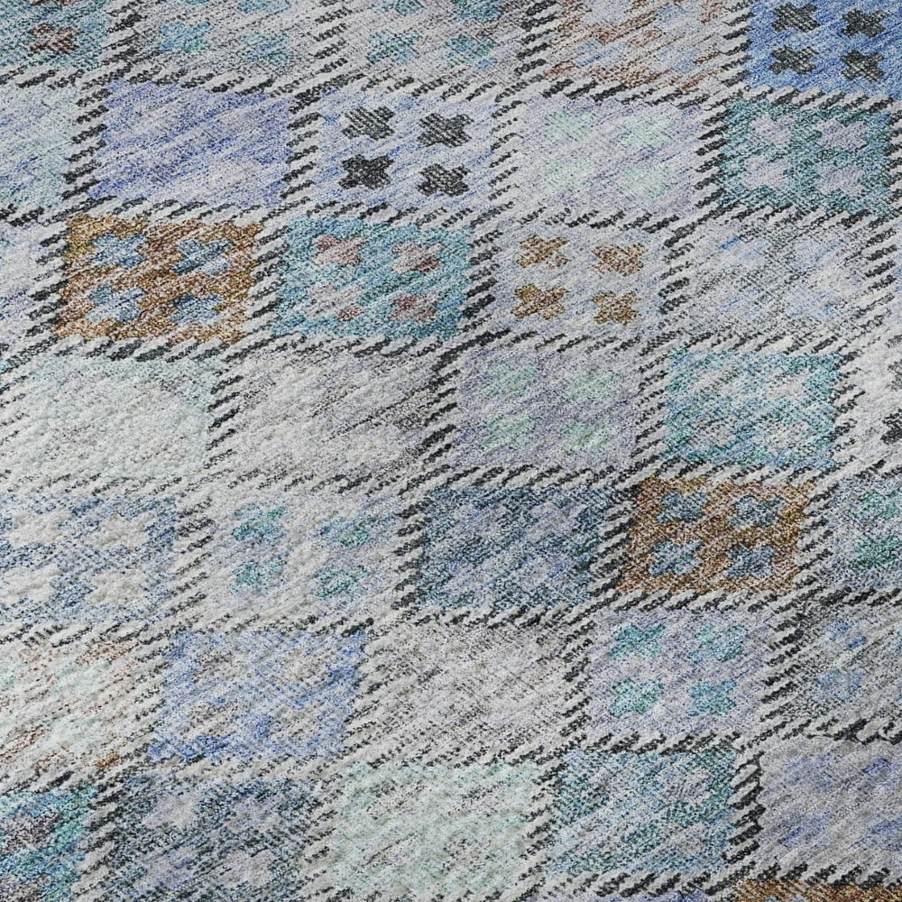 HomeRoots 9' X 12' Stylish Blue Copper Silver Geometric Washable Area Rug with UV Protection & Durability 683811