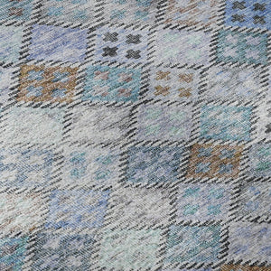 HomeRoots 9' X 12' Stylish Blue Copper Silver Geometric Washable Area Rug with UV Protection & Durability 683811