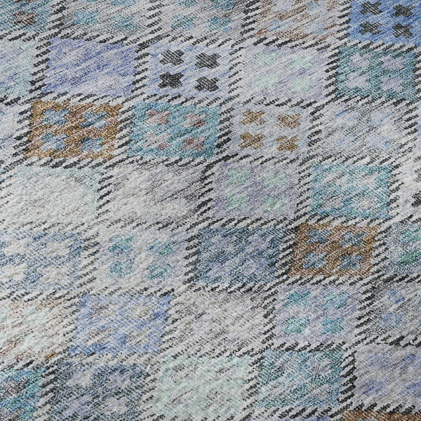 HomeRoots 9' X 12' Stylish Blue Copper Silver Geometric Washable Area Rug with UV Protection & Durability 683811