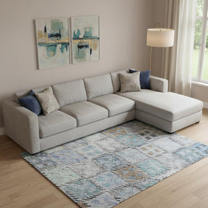 HomeRoots 9' X 12' Stylish Blue Copper Silver Geometric Washable Area Rug with UV Protection & Durability 683811