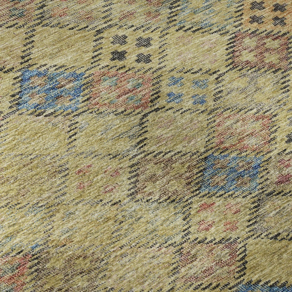 HomeRoots 9' X 12' Geometric Area Rug in Gold, Blue & Copper – Washable, UV Protected, Stain Resistant & Stylish 683817