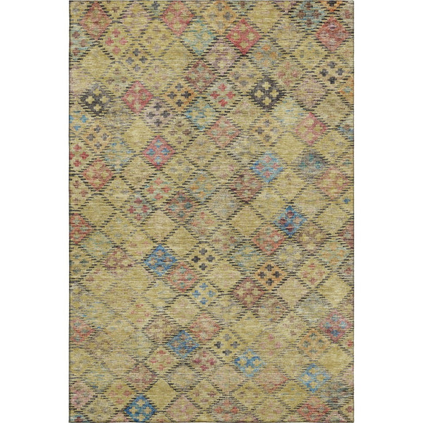 HomeRoots 10' Gold, Blue & Copper Geometric Washable Area Rug – UV Protected, Durable for High-Traffic Spaces 683818