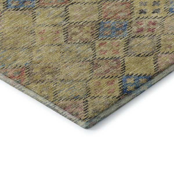HomeRoots 10' Gold, Blue & Copper Geometric Washable Area Rug – UV Protected, Durable for High-Traffic Spaces 683818