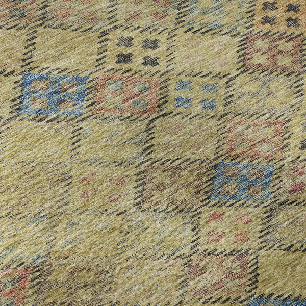 HomeRoots 10' Gold, Blue & Copper Geometric Washable Area Rug – UV Protected, Durable for High-Traffic Spaces 683818