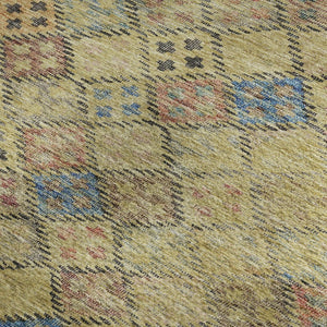 HomeRoots 10' Gold, Blue & Copper Geometric Washable Area Rug – UV Protected, Durable for High-Traffic Spaces 683818