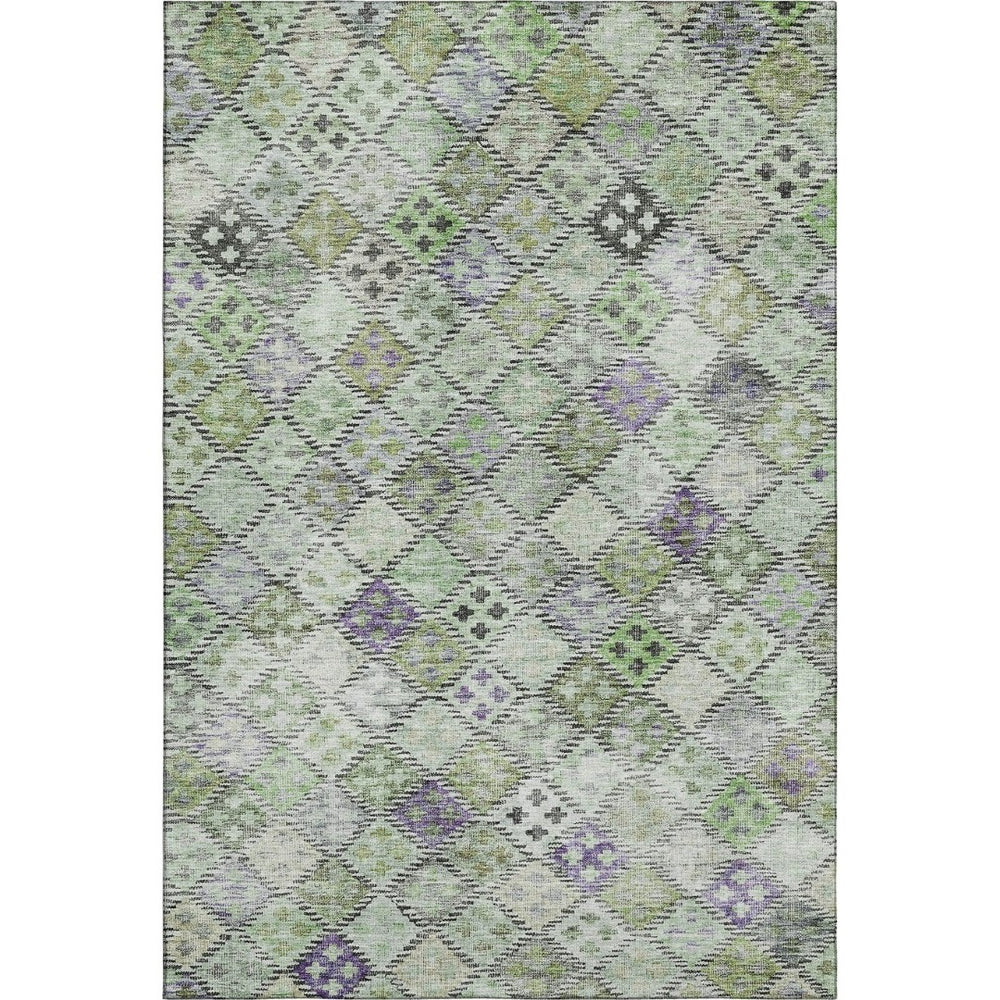 HomeRoots 5' X 8' Geometric Area Rug in Green, Purple & Gray - Washable, UV-Protected, Perfect for High-Traffic Spaces 683820