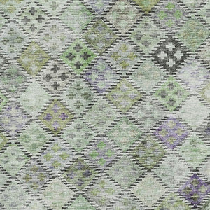 HomeRoots 5' X 8' Geometric Area Rug in Green, Purple & Gray - Washable, UV-Protected, Perfect for High-Traffic Spaces 683820