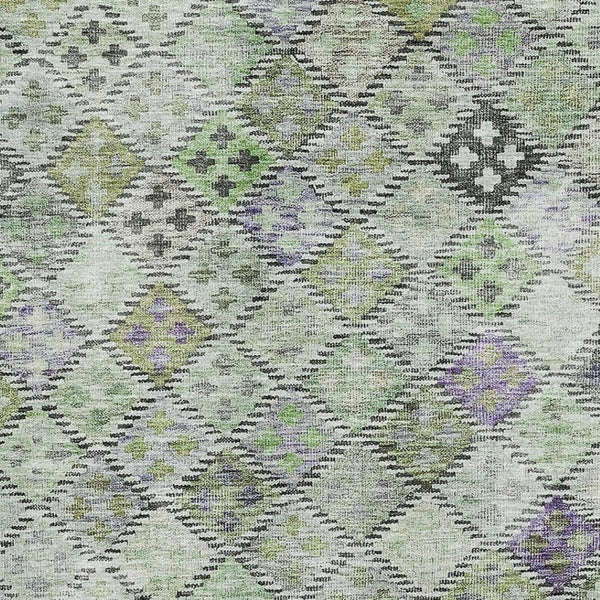 HomeRoots 5' X 8' Geometric Area Rug in Green, Purple & Gray - Washable, UV-Protected, Perfect for High-Traffic Spaces 683820