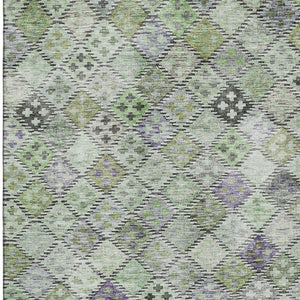 HomeRoots 5' X 8' Geometric Area Rug in Green, Purple & Gray - Washable, UV-Protected, Perfect for High-Traffic Spaces 683820