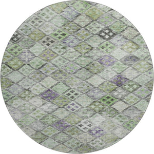 HomeRoots 8' Bold Green, Purple & Gray Geometric Round Rug - Washable, UV Protected, Durable for High-Traffic Areas 683821