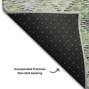 HomeRoots 8' Bold Green, Purple & Gray Geometric Round Rug - Washable, UV Protected, Durable for High-Traffic Areas 683821