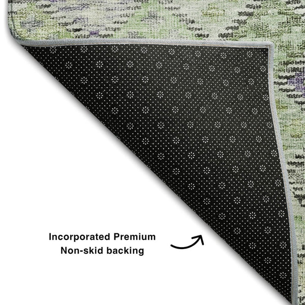 HomeRoots 8' Bold Green, Purple & Gray Geometric Round Rug - Washable, UV Protected, Durable for High-Traffic Areas 683821