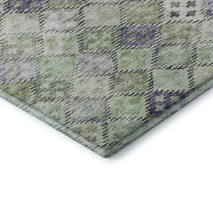 HomeRoots 8' Bold Green, Purple & Gray Geometric Round Rug - Washable, UV Protected, Durable for High-Traffic Areas 683821