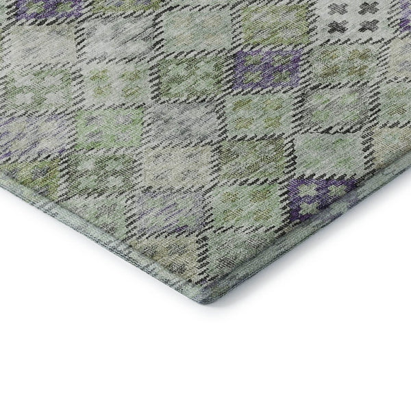 HomeRoots 8' Bold Green, Purple & Gray Geometric Round Rug - Washable, UV Protected, Durable for High-Traffic Areas 683821