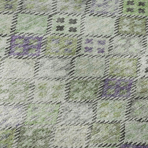HomeRoots 8' Bold Green, Purple & Gray Geometric Round Rug - Washable, UV Protected, Durable for High-Traffic Areas 683821