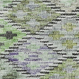 HomeRoots 8' Bold Green, Purple & Gray Geometric Round Rug - Washable, UV Protected, Durable for High-Traffic Areas 683821