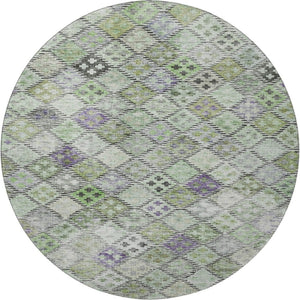 HomeRoots 8' Bold Green, Purple & Gray Geometric Round Rug - Washable, UV Protected, Durable for High-Traffic Areas 683821
